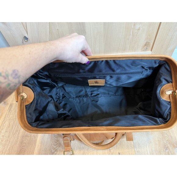 J. Peterman Co Mens Leather Bag Gladstone Travel Weekender Tan Removable Strap - Picture 6 of 11